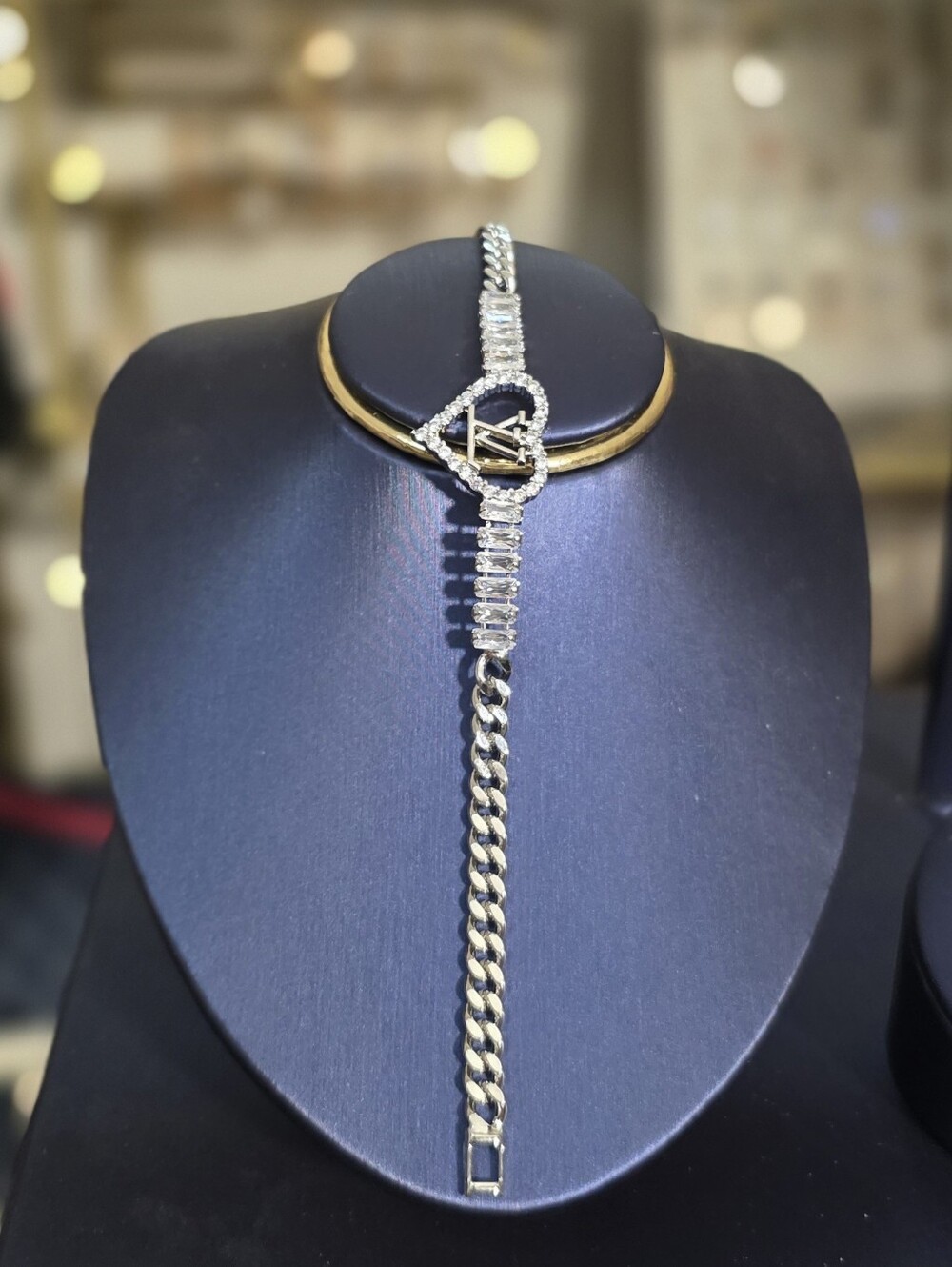 Silver Plated Tone Heart Lock Cuban Link Lariat Necklace
